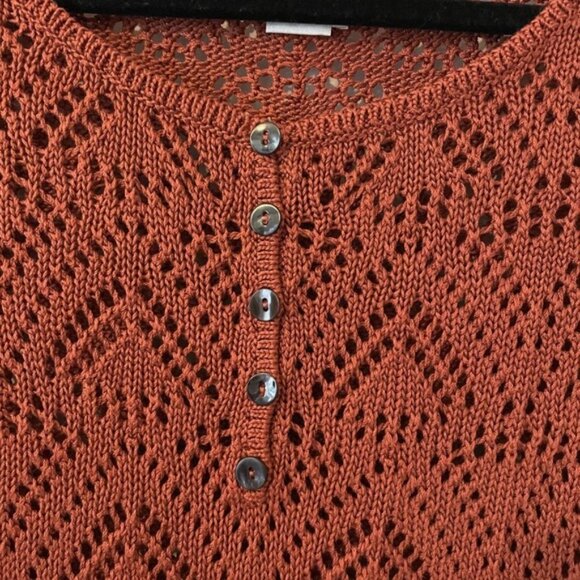 Peruvian Connection 2 Piece Set Crochet Open Knit Cardigan & Tank Orange Size M - Picture 7 of 13
